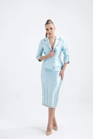 𝐃𝐈𝐀𝐍𝐀 Double Breasted Jacket Stone Embroidered Midi Length Suit T56749