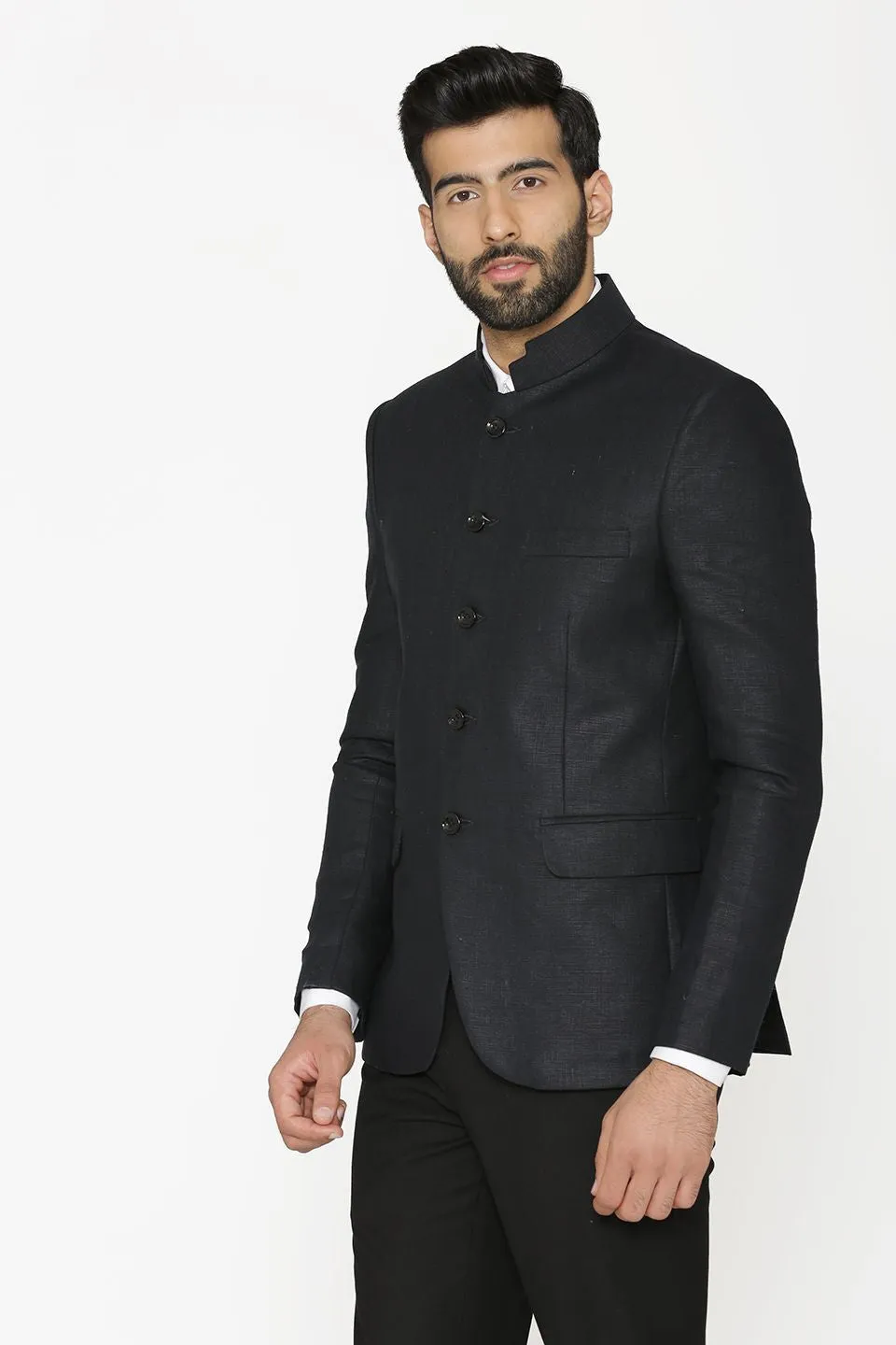 100% Linen Black Bandhgala