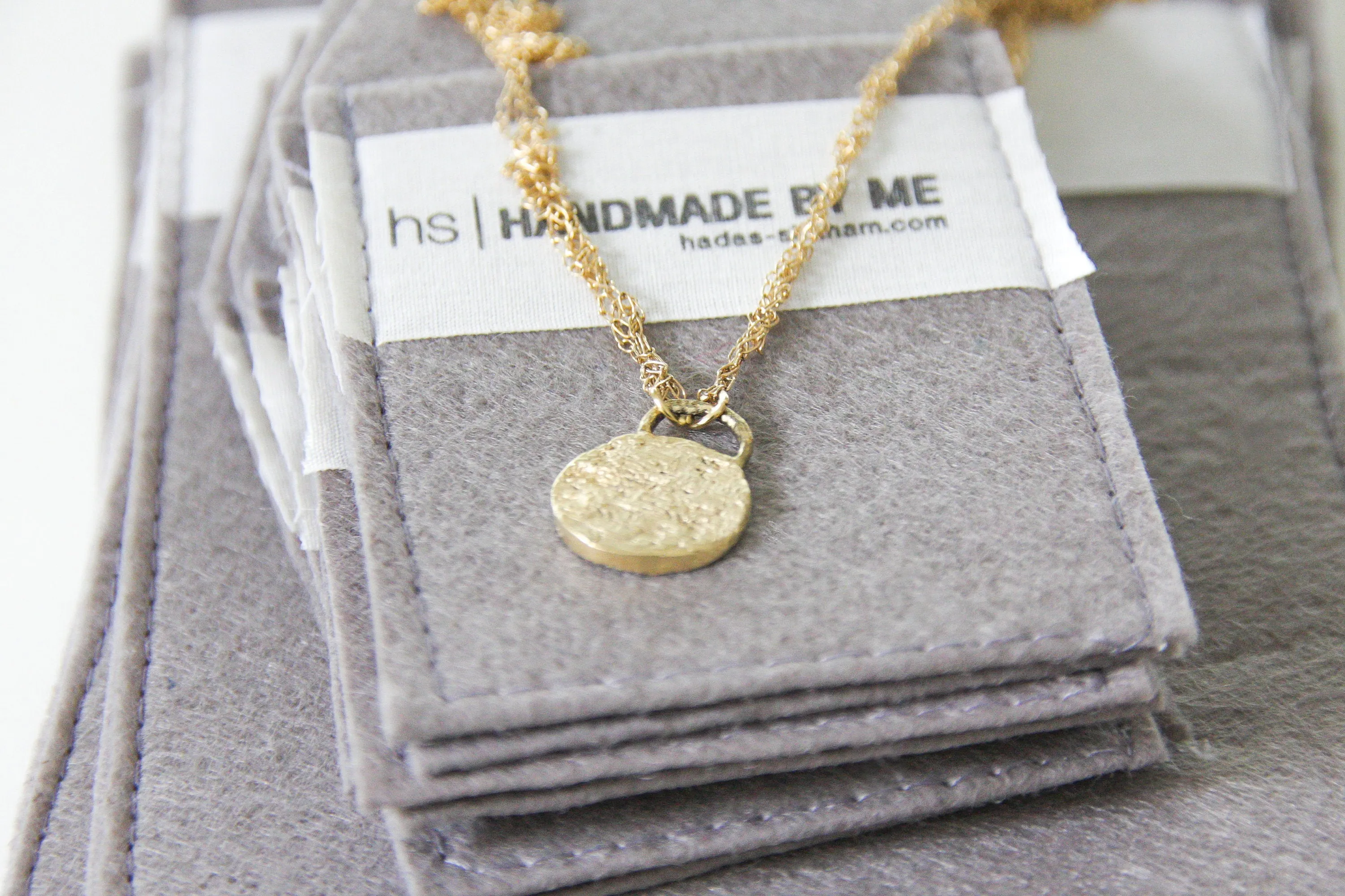 14K Solid Gold Organic Texture Round Pendant