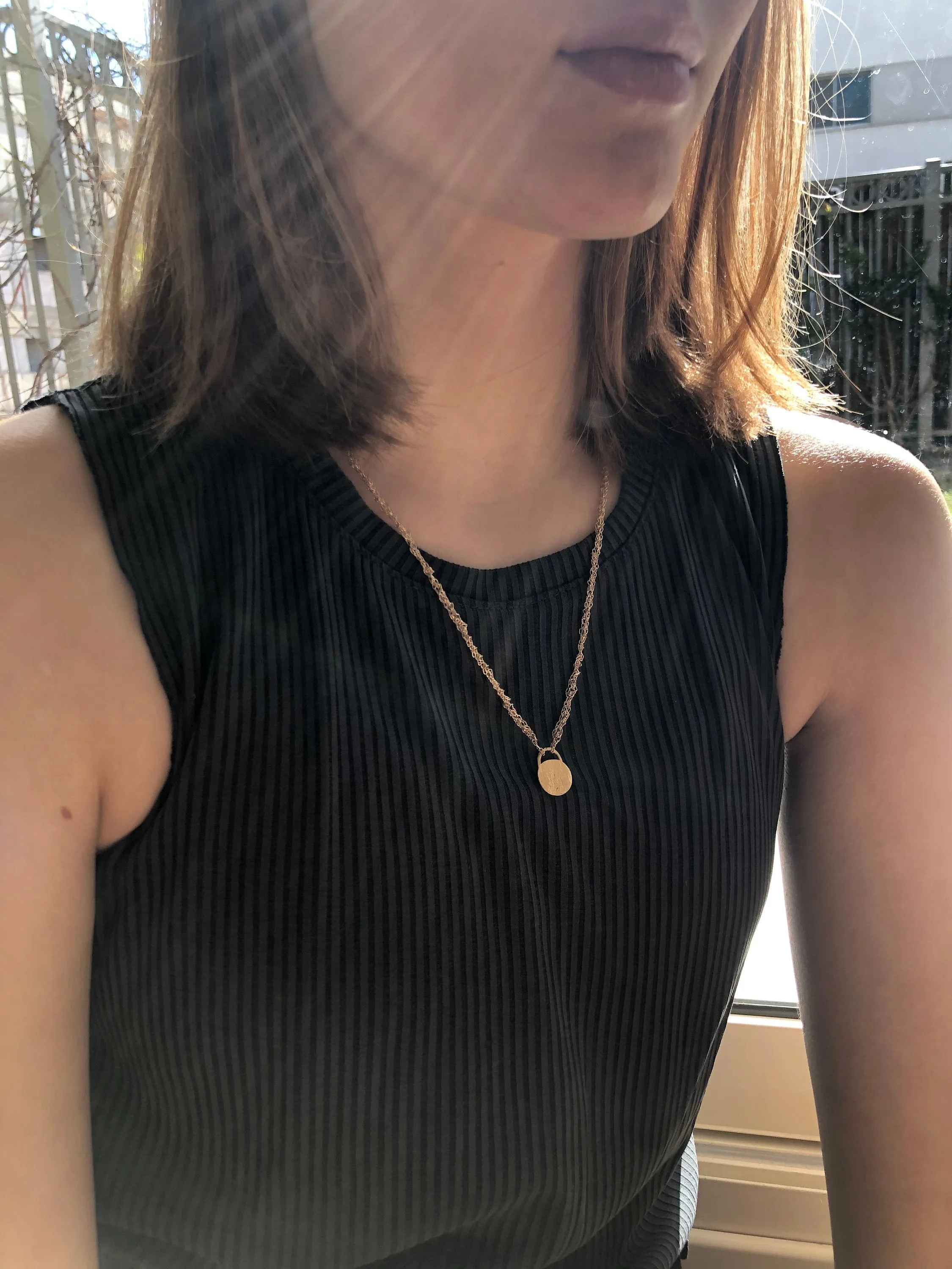 14K Solid Gold Organic Texture Round Pendant