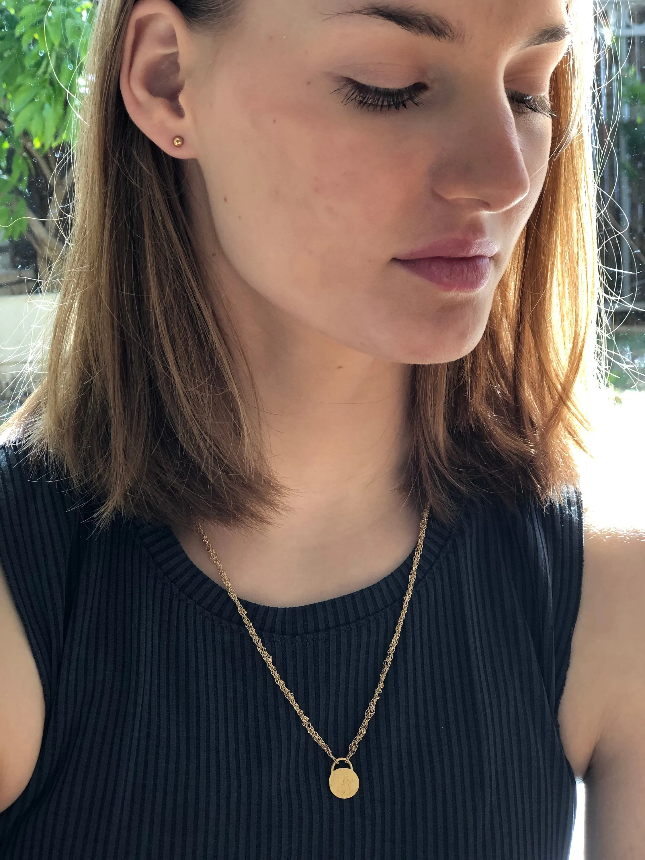14K Solid Gold Organic Texture Round Pendant