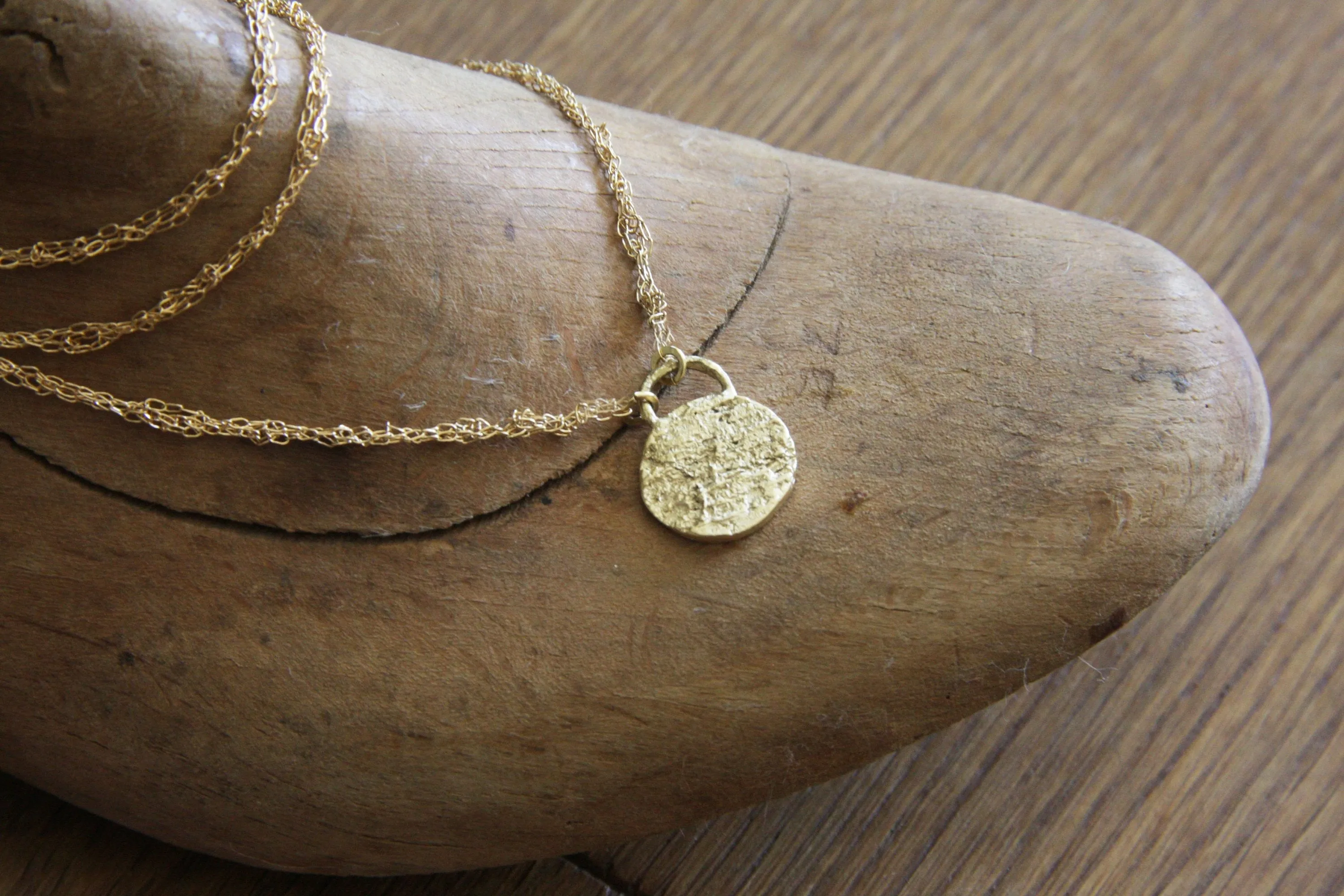 14K Solid Gold Organic Texture Round Pendant
