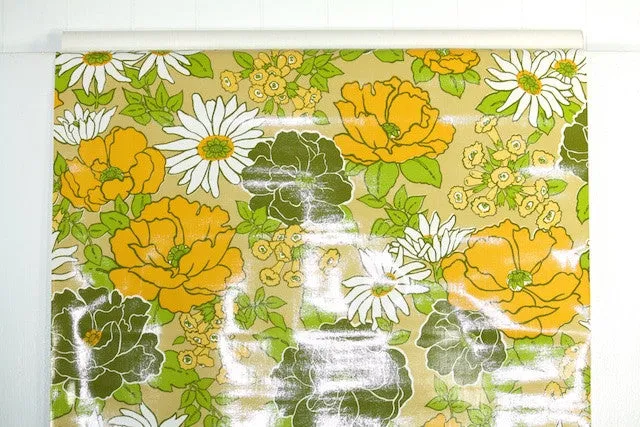 1970s Floral Vinyl Vintage Wallpaper