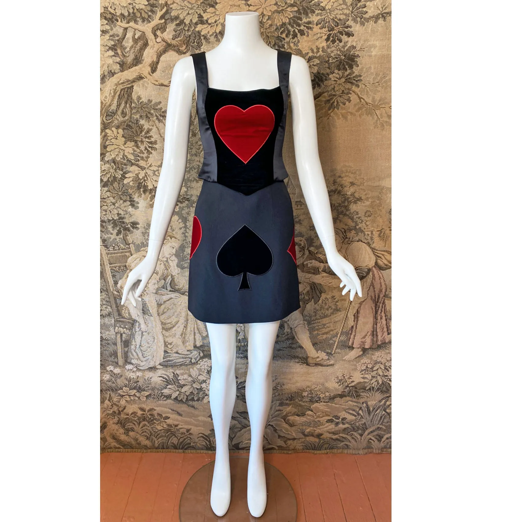 1990s Moschino Queen of Hearts Corset & Skirt Set