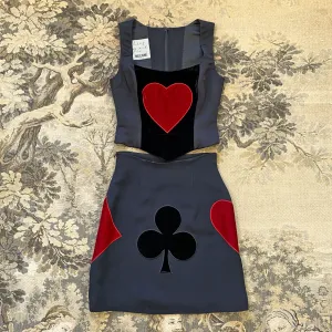 1990s Moschino Queen of Hearts Corset & Skirt Set