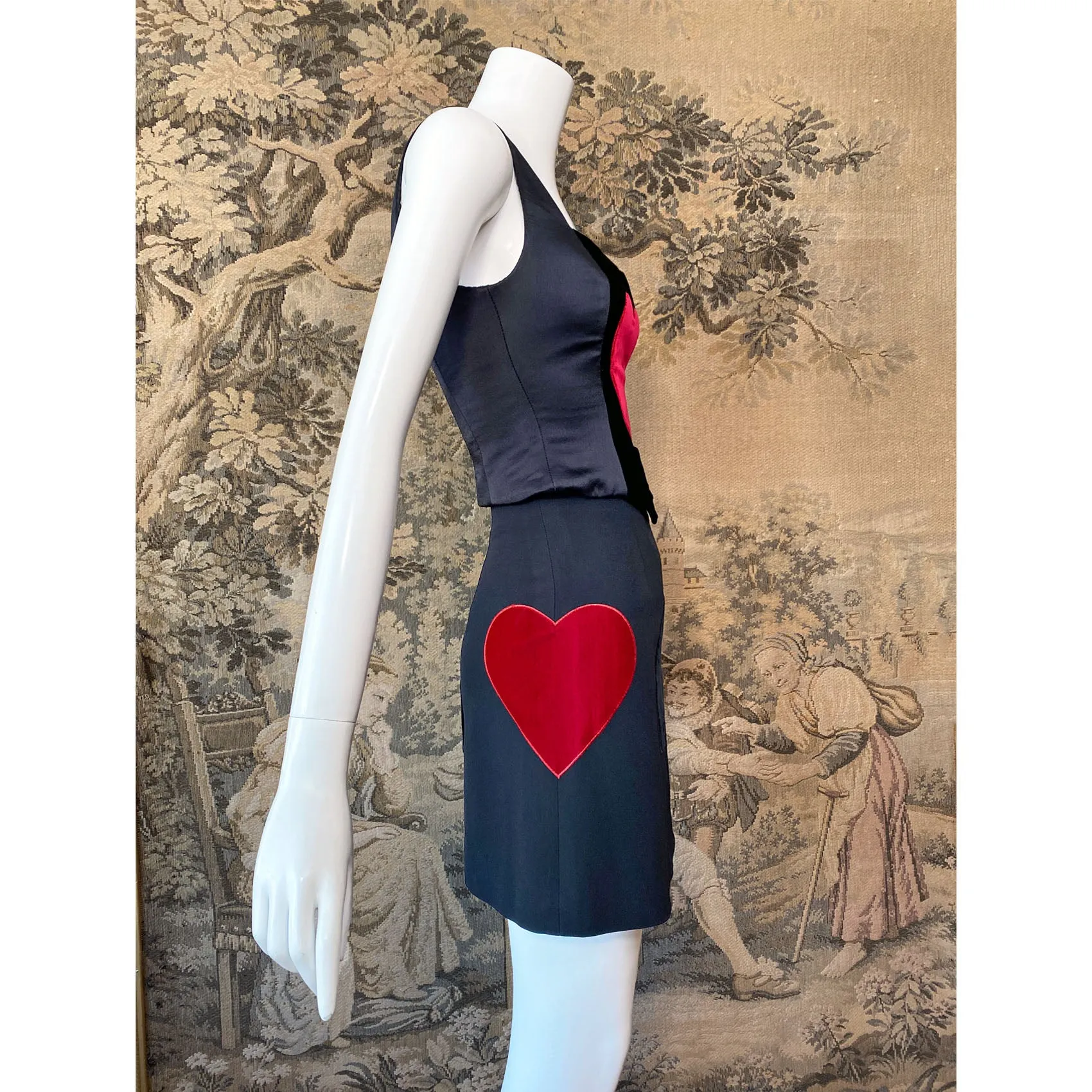 1990s Moschino Queen of Hearts Corset & Skirt Set