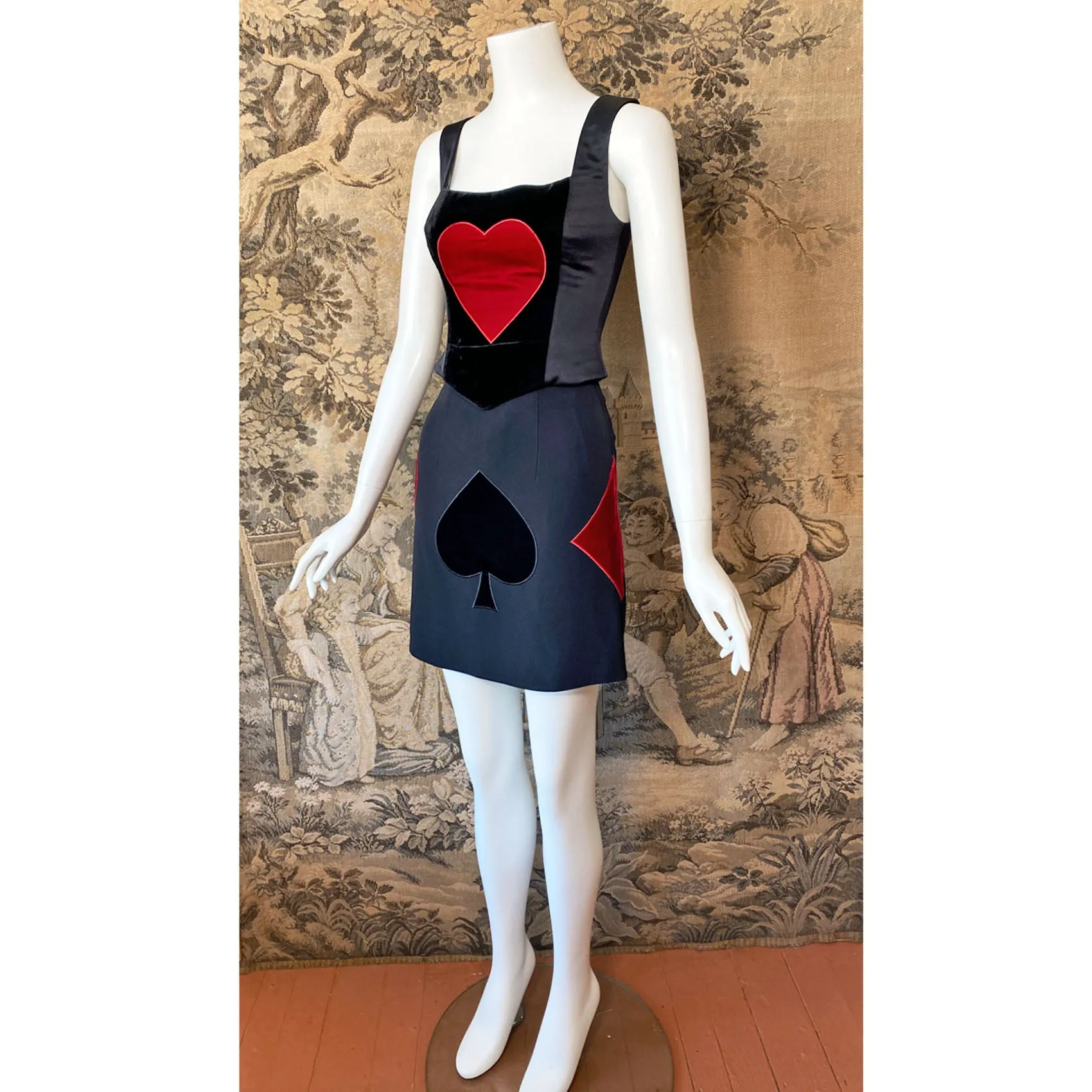 1990s Moschino Queen of Hearts Corset & Skirt Set