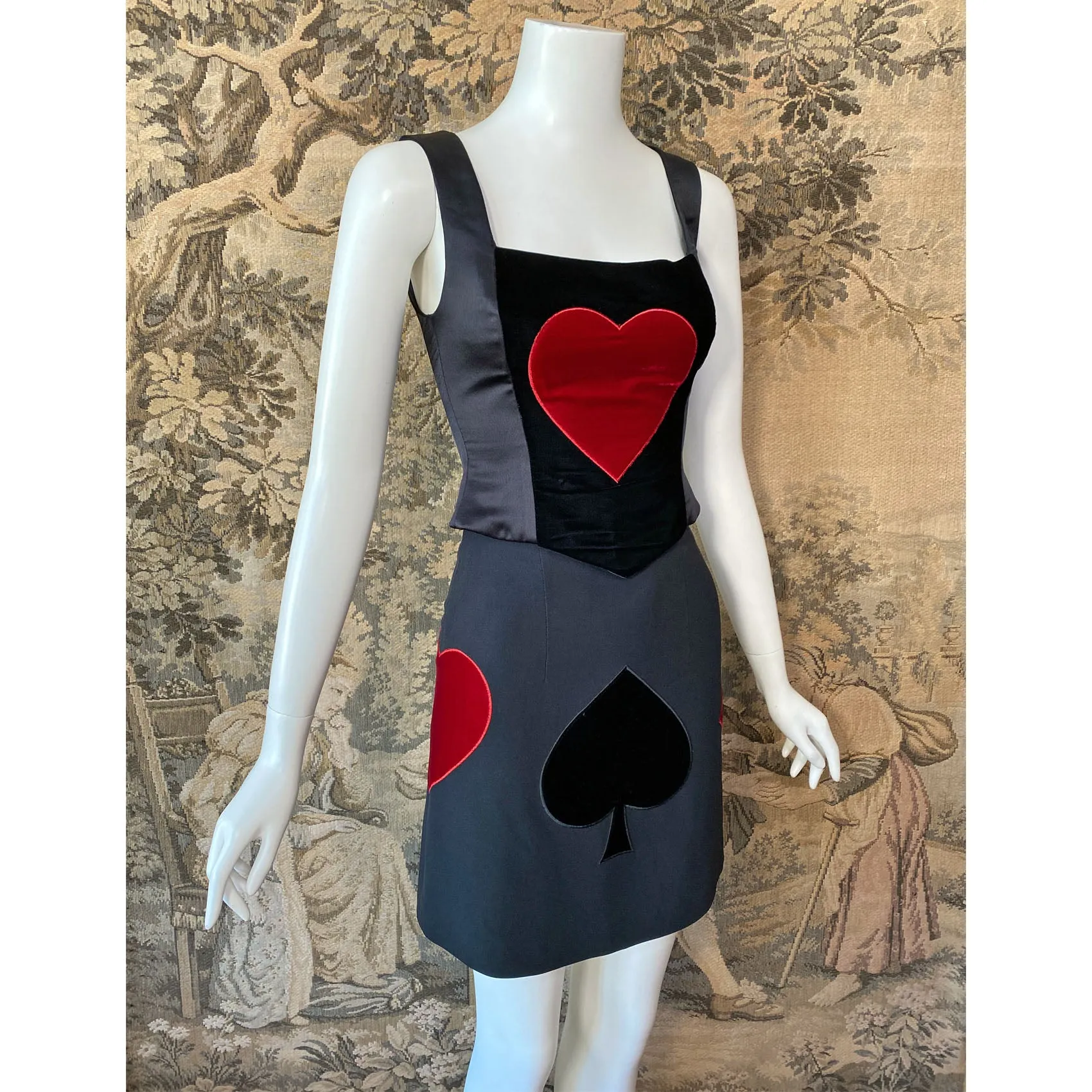 1990s Moschino Queen of Hearts Corset & Skirt Set