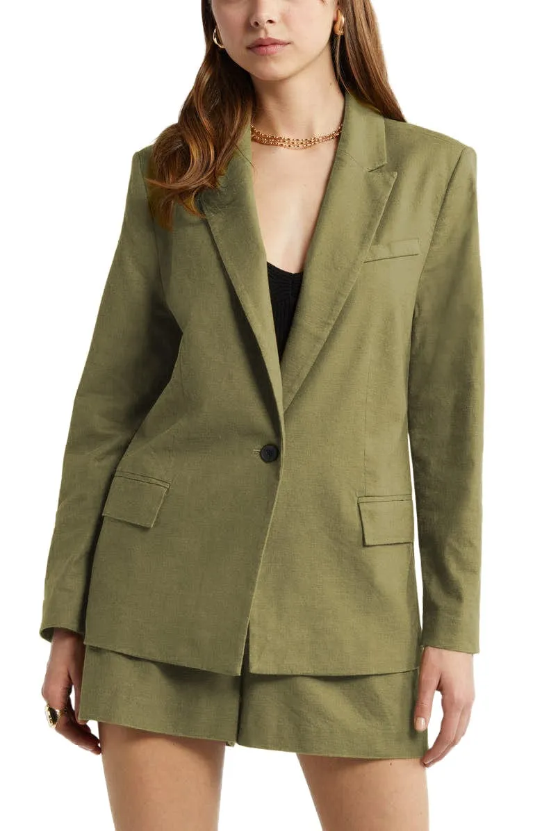 2 Piece Summer Fashion Slim Single Buttons Linen Women's Suit (Blazer Shorts)