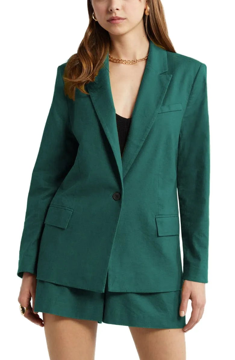 2 Piece Summer Fashion Slim Single Buttons Linen Women's Suit (Blazer Shorts)