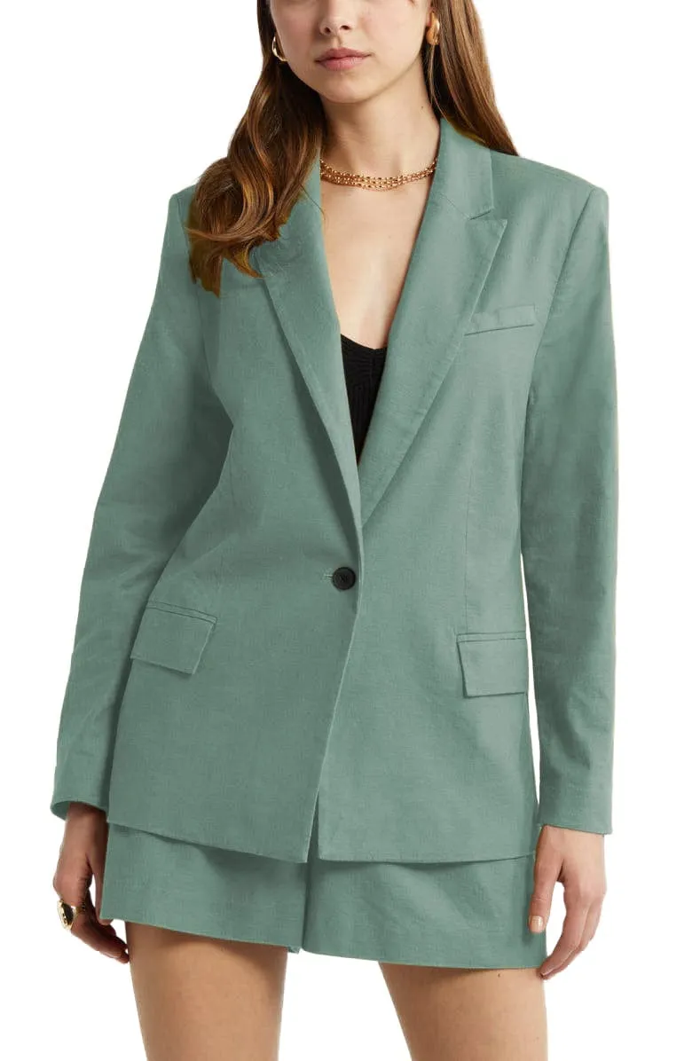 2 Piece Summer Fashion Slim Single Buttons Linen Women's Suit (Blazer Shorts)