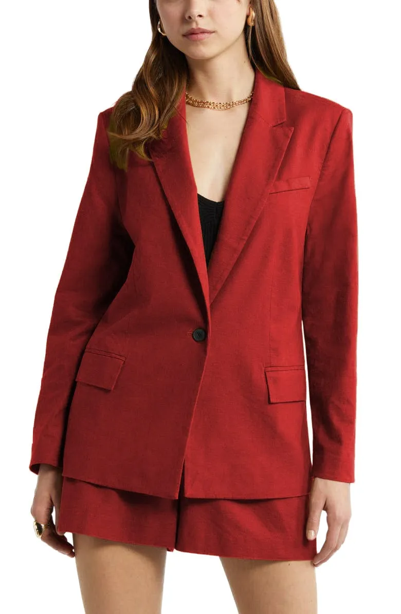 2 Piece Summer Fashion Slim Single Buttons Linen Women's Suit (Blazer Shorts)