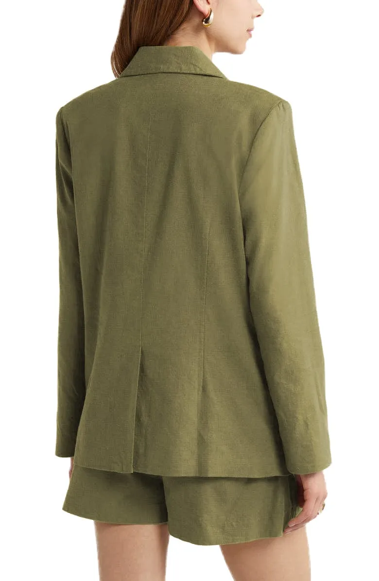 2 Piece Summer Fashion Slim Single Buttons Linen Women's Suit (Blazer Shorts)