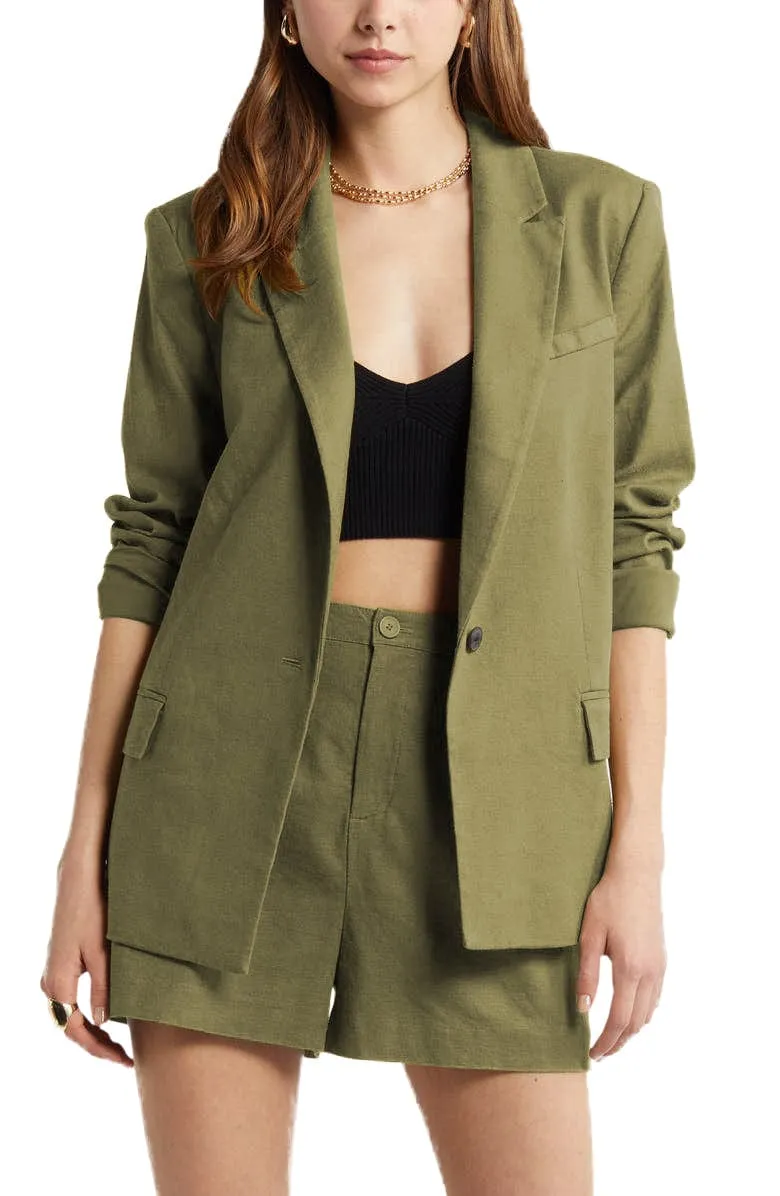 2 Piece Summer Fashion Slim Single Buttons Linen Women's Suit (Blazer Shorts)