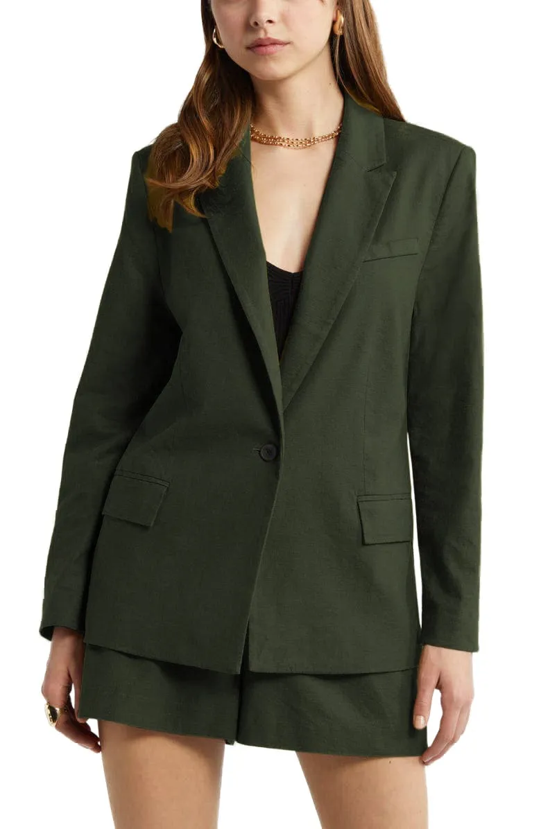 2 Piece Summer Fashion Slim Single Buttons Linen Women's Suit (Blazer Shorts)