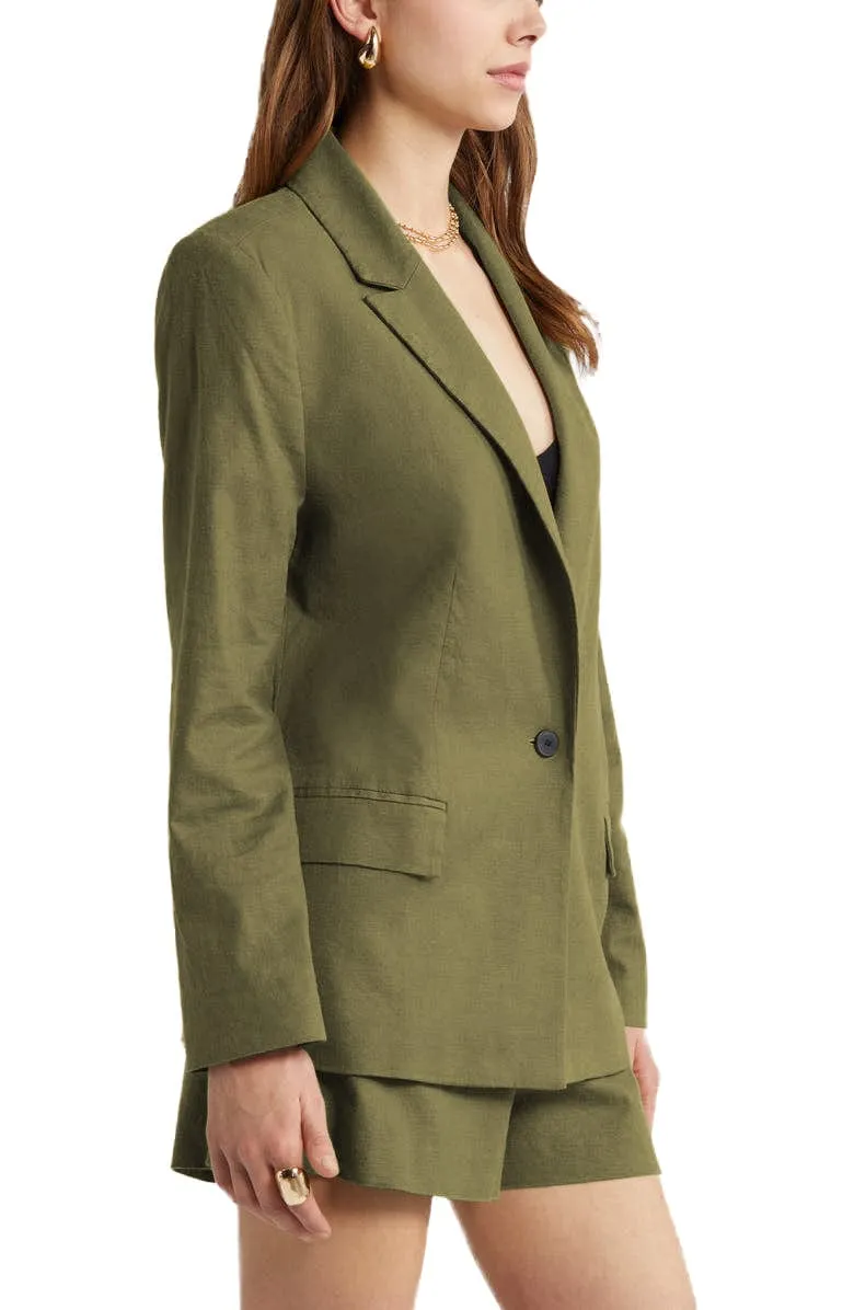 2 Piece Summer Fashion Slim Single Buttons Linen Women's Suit (Blazer Shorts)