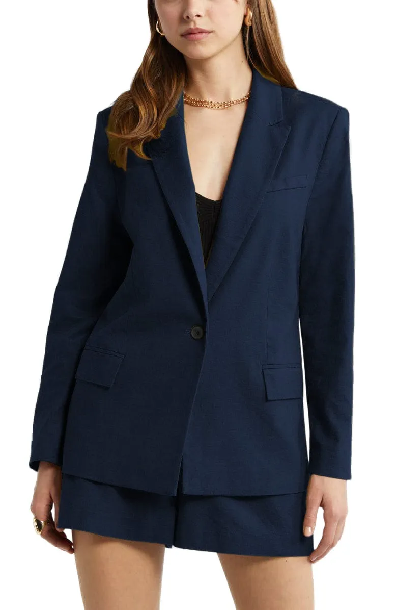 2 Piece Summer Fashion Slim Single Buttons Linen Women's Suit (Blazer Shorts)