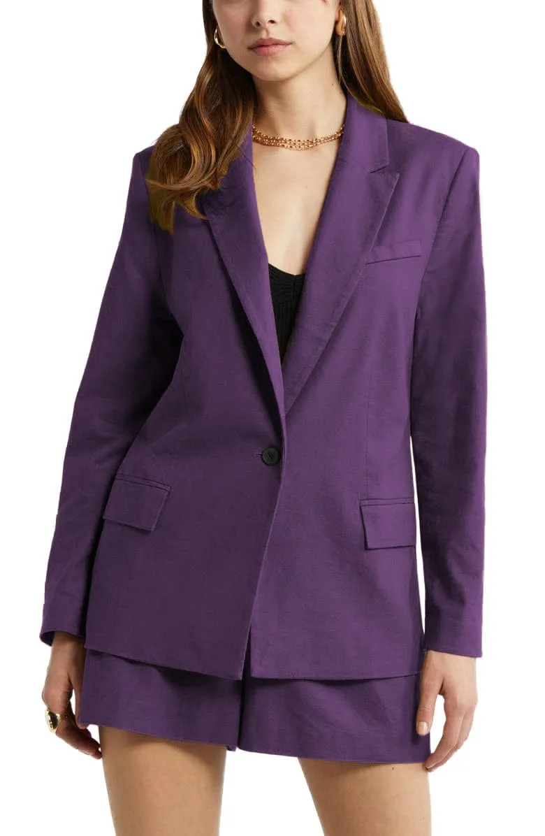 2 Piece Summer Fashion Slim Single Buttons Linen Women's Suit (Blazer Shorts)