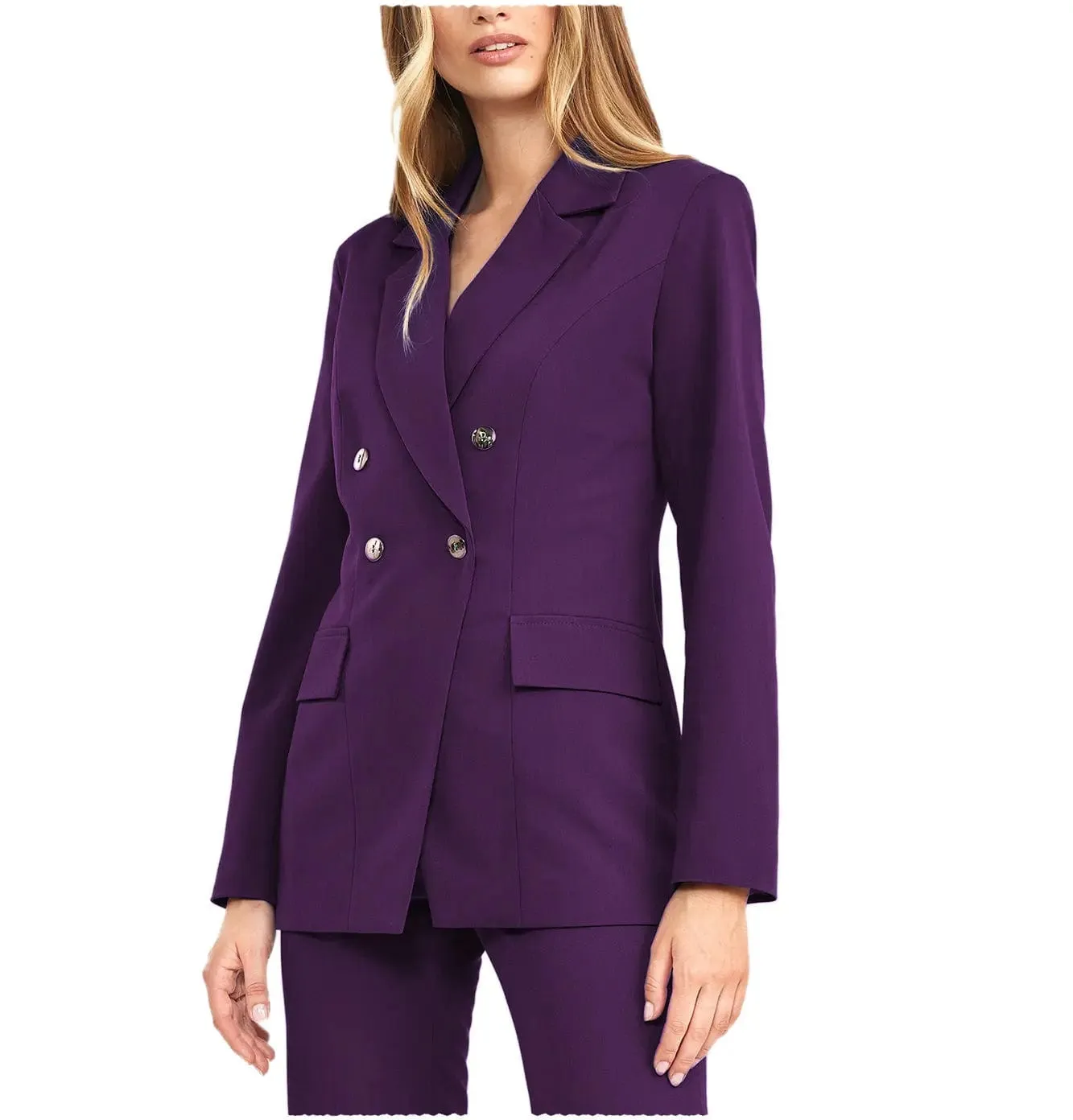 2 Pieces Double Breasted Notch Lapel Women Suit（Blazer Pants）