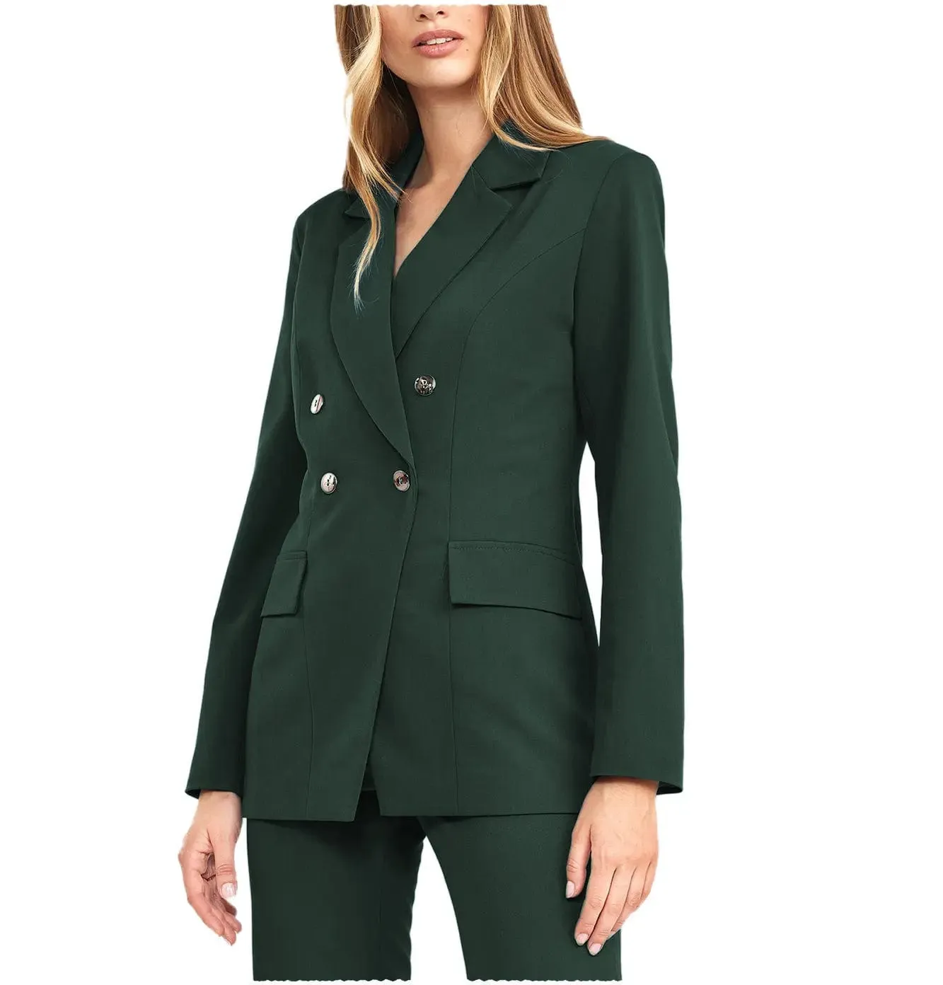 2 Pieces Double Breasted Notch Lapel Women Suit（Blazer Pants）