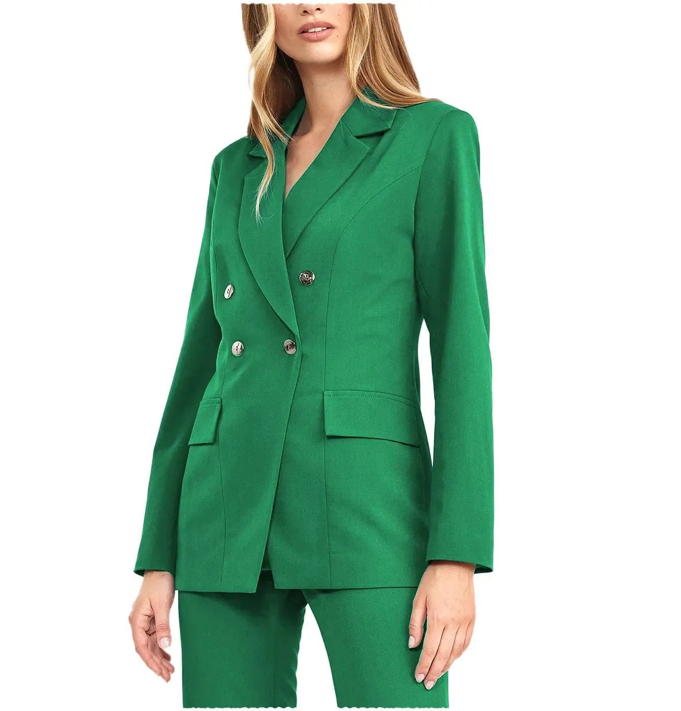 2 Pieces Double Breasted Notch Lapel Women Suit（Blazer Pants）