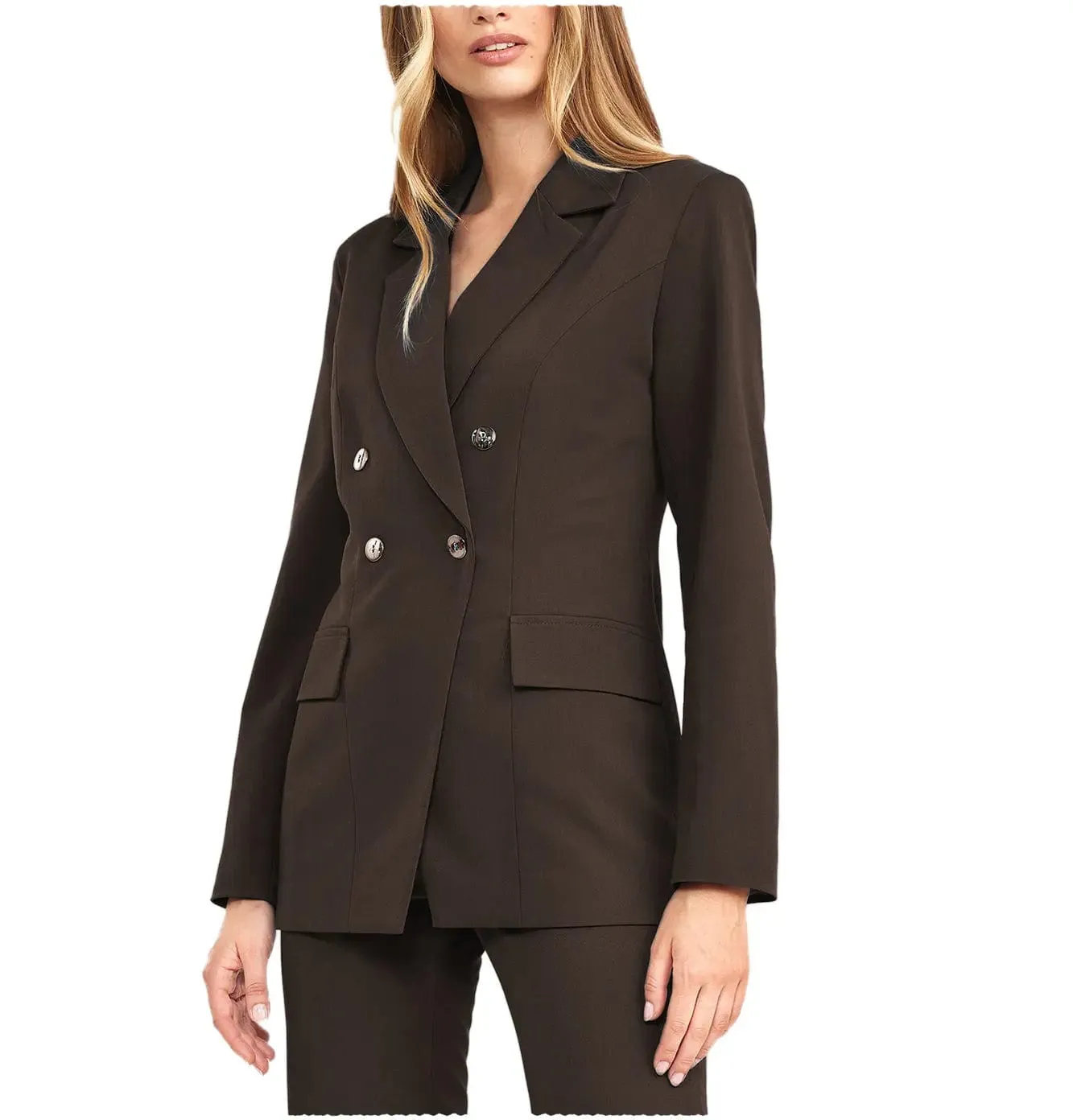 2 Pieces Double Breasted Notch Lapel Women Suit（Blazer Pants）