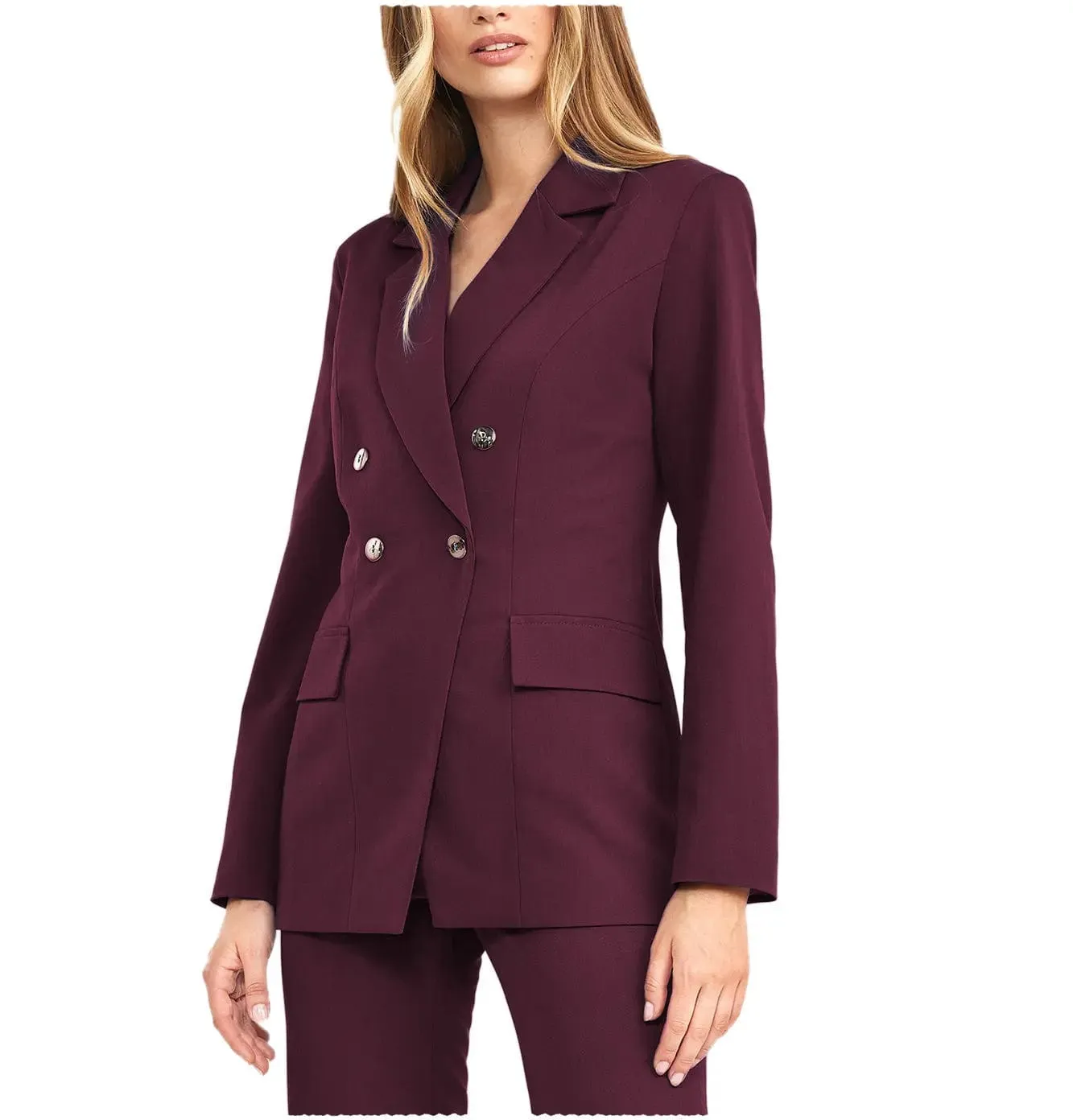 2 Pieces Double Breasted Notch Lapel Women Suit（Blazer Pants）