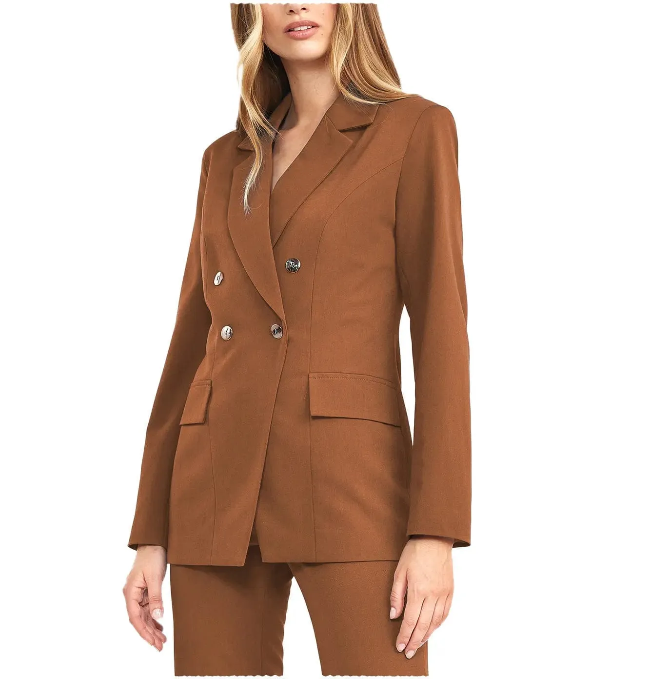 2 Pieces Double Breasted Notch Lapel Women Suit（Blazer Pants）