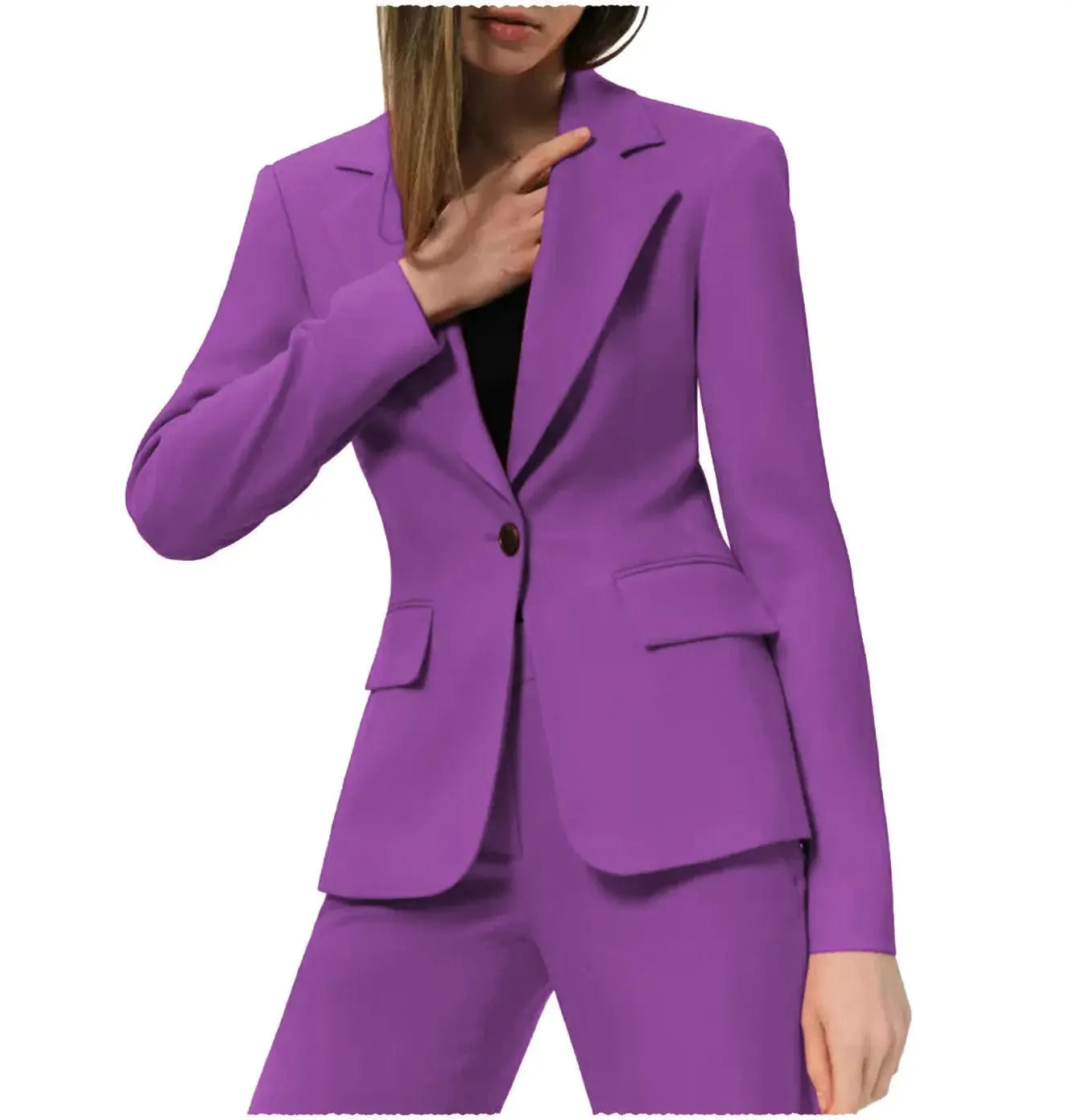 2 Pieces Notch Lapel Single Buttons Women Suit (Blazer Pants)