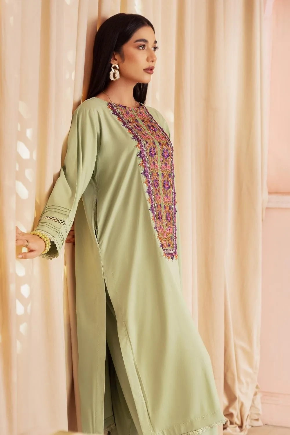 2PC Stitched | Embroidered Viscose Linen Suit