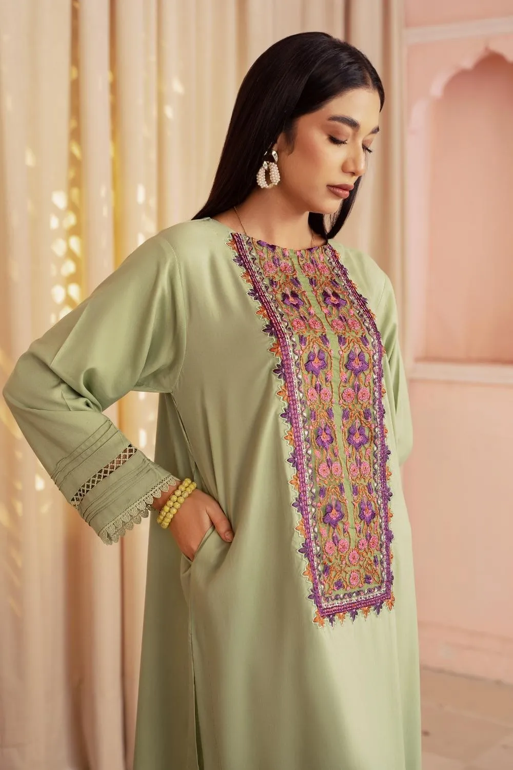 2PC Stitched | Embroidered Viscose Linen Suit
