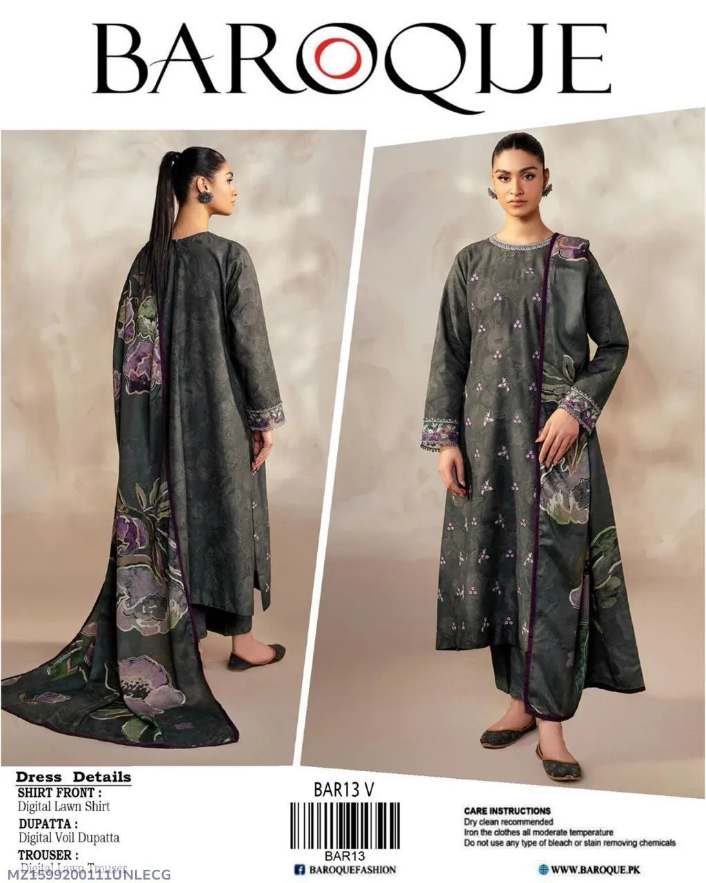 3pcs Women's Unstitched Affordable Lawn Printed Suit