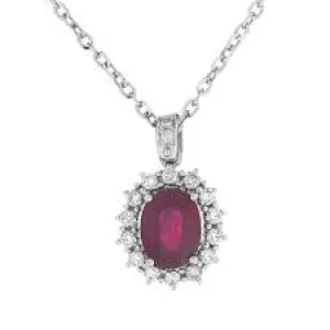 5Cts Natural Ruby Gemstone Pendant with White Diamond Accents