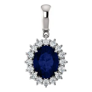 6 Ct Blue Sapphire Pendant with Diamonds in 925 Silver