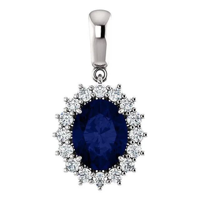 6 Ct Blue Sapphire Pendant with Diamonds in 925 Silver