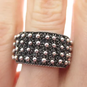 800 Silver Vintage Oxidized Cannetille Band Ring Size 6.25 (missing 1 piece)