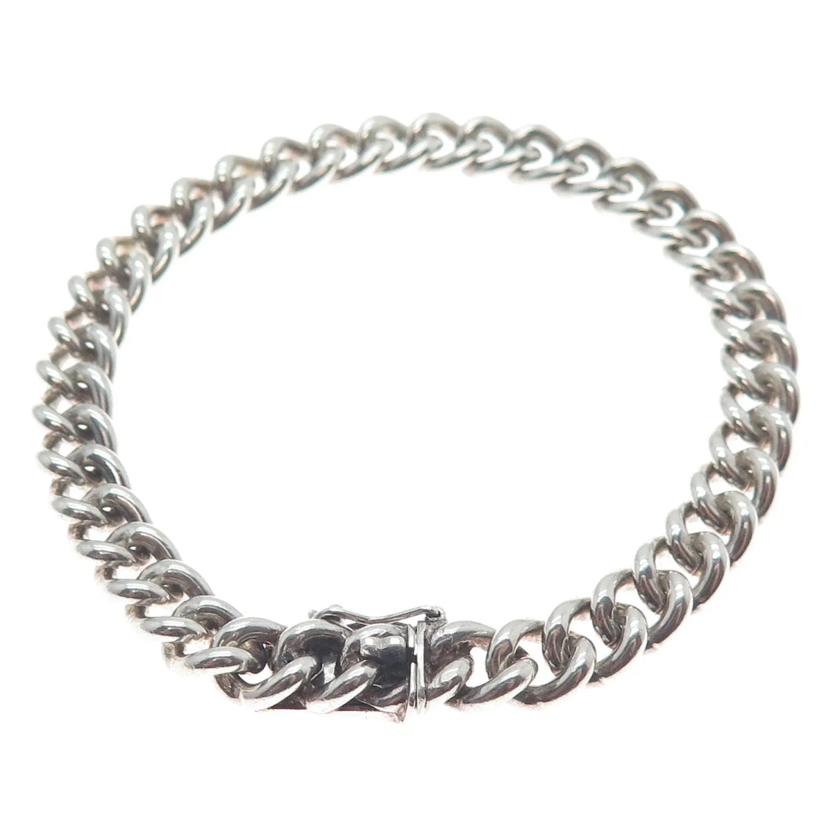 835 Silver Antique European Curb Link Oxidized Bracelet 7.25"