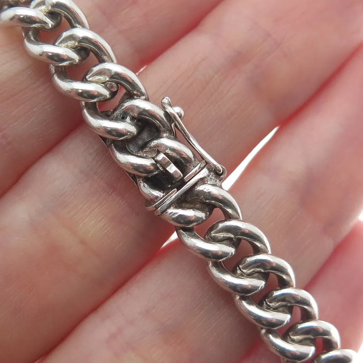 835 Silver Antique European Curb Link Oxidized Bracelet 7.25"