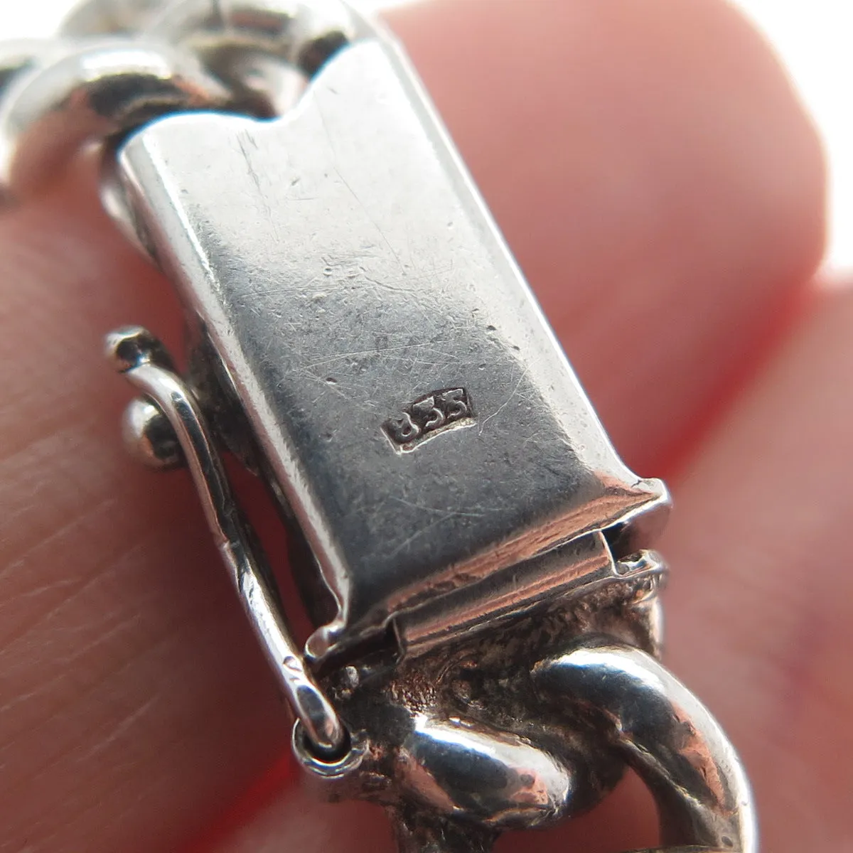 835 Silver Antique European Curb Link Oxidized Bracelet 7.25"