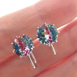 835 Silver Antique Round-Cut Mystic Crystal Screw Back Earrings