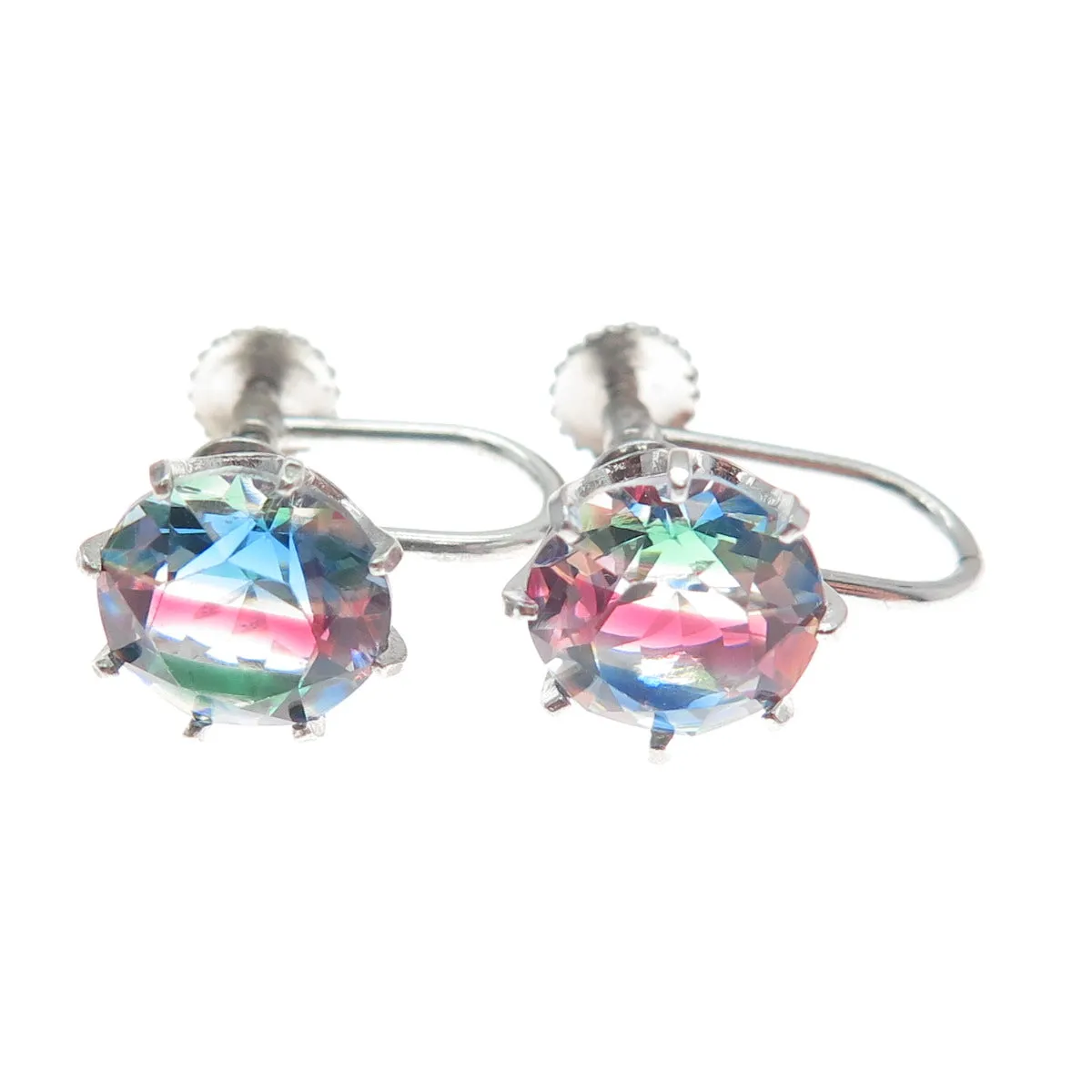 835 Silver Antique Round-Cut Mystic Crystal Screw Back Earrings