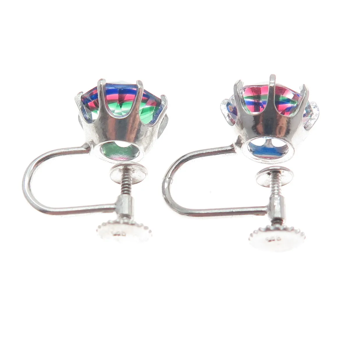 835 Silver Antique Round-Cut Mystic Crystal Screw Back Earrings