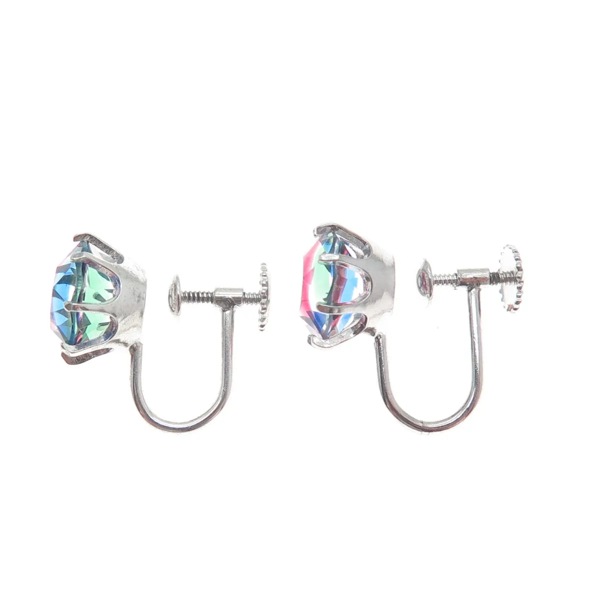 835 Silver Antique Round-Cut Mystic Crystal Screw Back Earrings