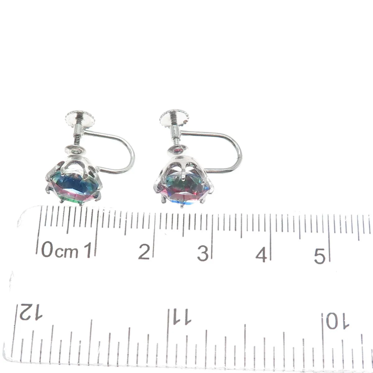 835 Silver Antique Round-Cut Mystic Crystal Screw Back Earrings