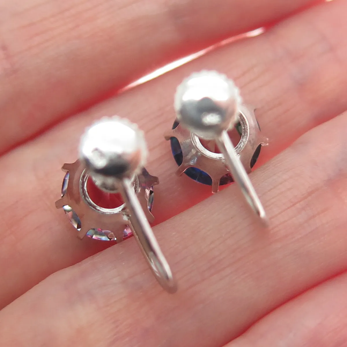 835 Silver Antique Round-Cut Mystic Crystal Screw Back Earrings