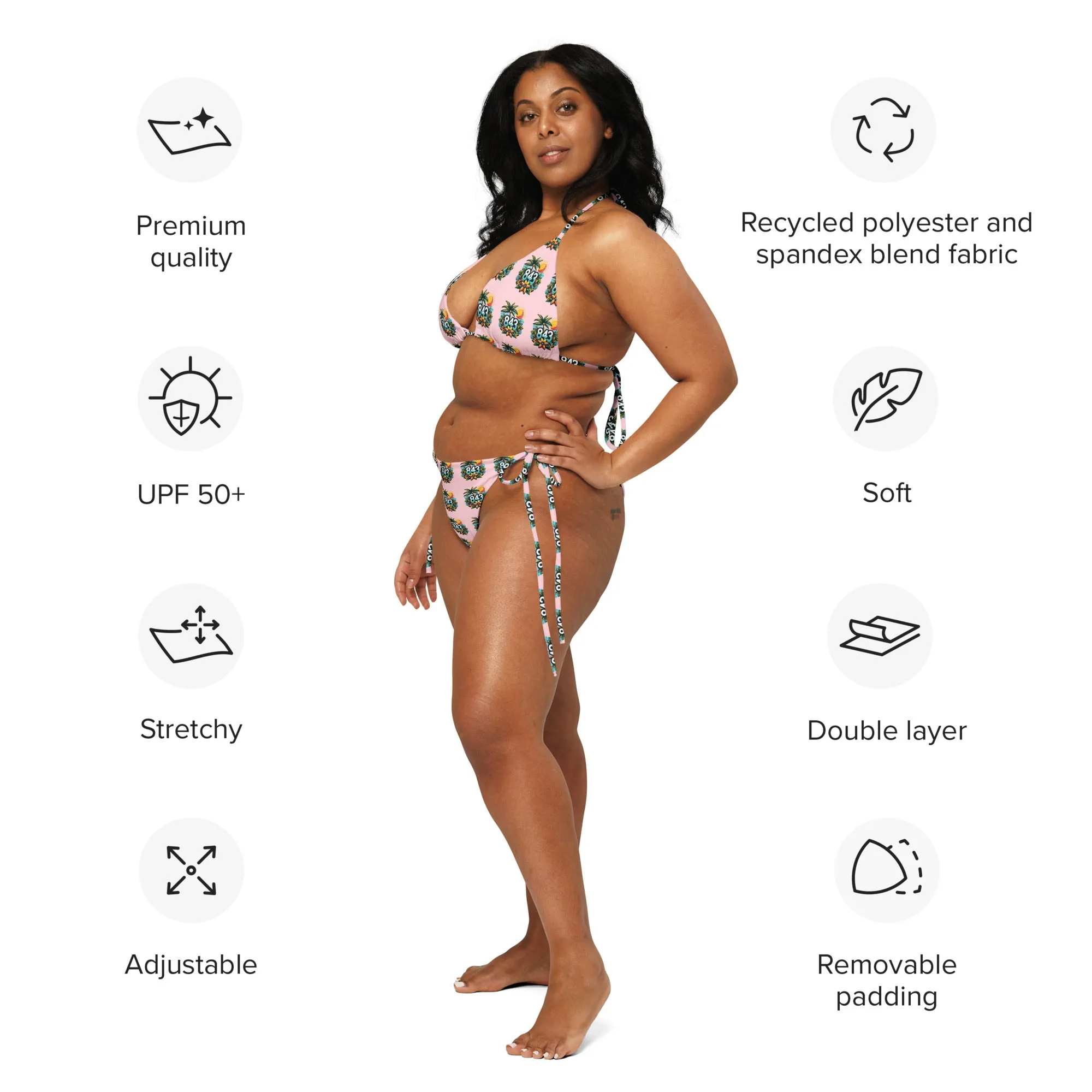 843 Pattern print recycled string bikini