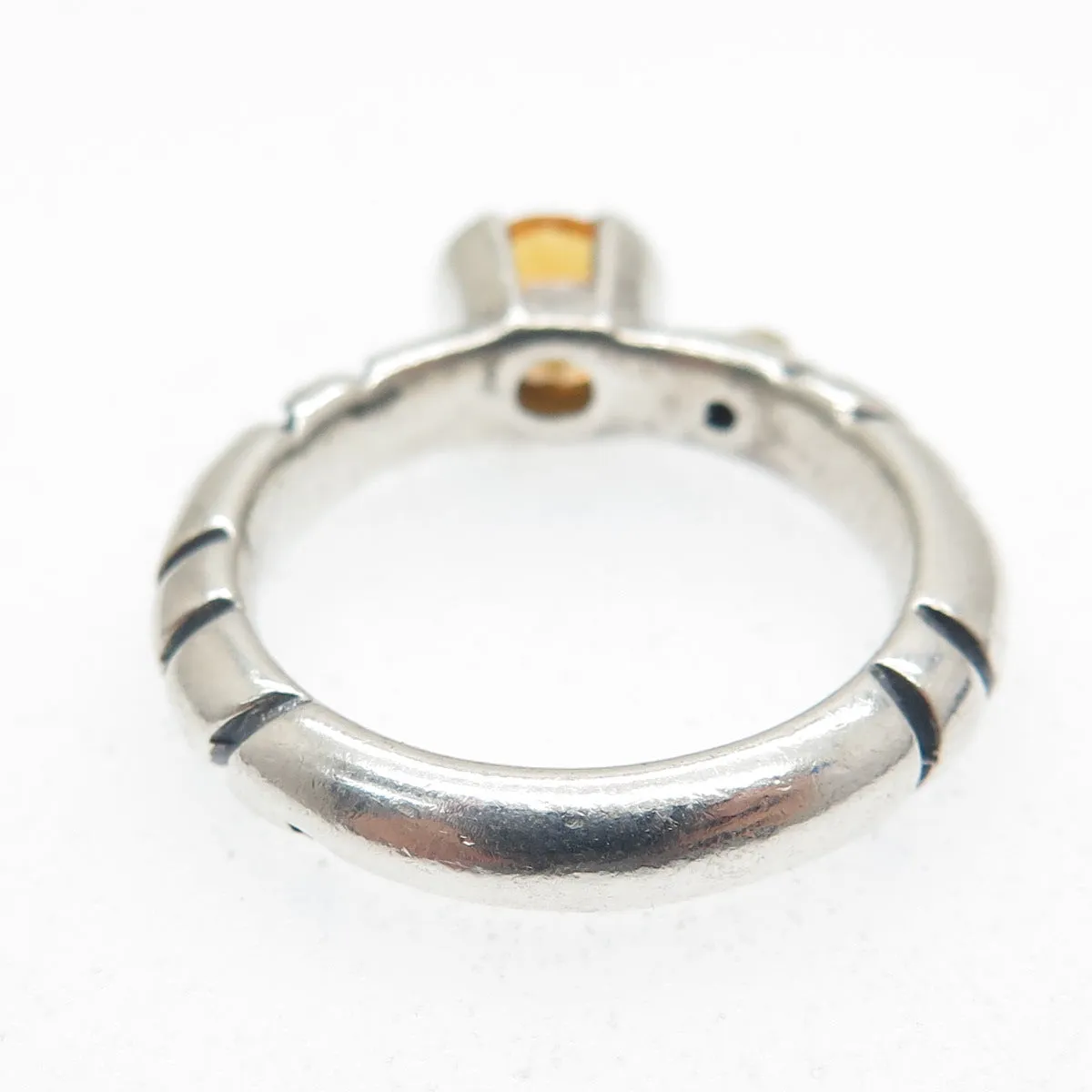 925 Sterling Silver & 18K Gold Vintage Real Round-Cut Citrine Ring Size 6.5