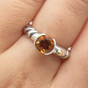 925 Sterling Silver & 18K Gold Vintage Real Round-Cut Citrine Ring Size 6.5