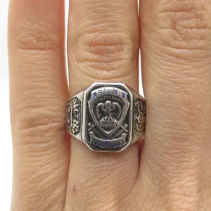 925 Sterling Silver Antique 1947 Enamel Saint Nicholas School Ring Size 6.5