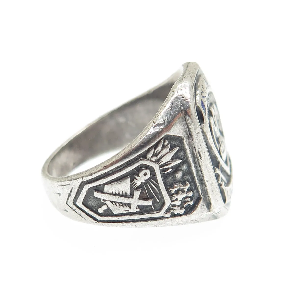 925 Sterling Silver Antique 1947 Enamel Saint Nicholas School Ring Size 6.5